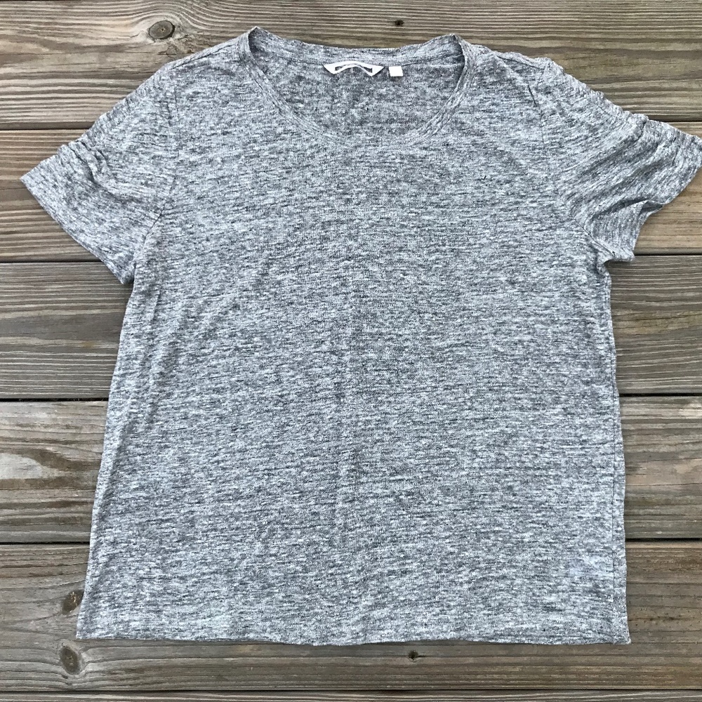 ATHLETA Women Top T Shirt Gray Linen Ruched Tee - Picture 1 of 8